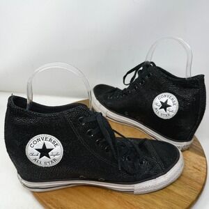 Converse‎ All Star Chuck Taylor Leather Wedge Sneakers Black High Top Size 9